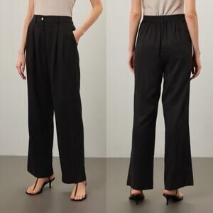 Donni Black High Rise Pleated Twill Trouser Pants - Small